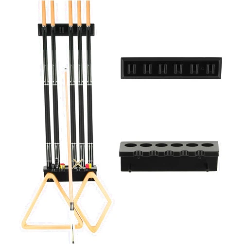 EXTCCT Pool Cue Rack Stick Holder - Wall Mount Billiards Pool Cue Rack Oak Solid Hardwood Pool Cue Set Holder for 6 Cues Sticks Storage Pool Table Accessories Equipment Organizer