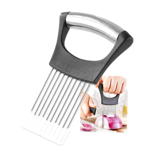 Mumulo Onion Slicer, Mumulo Stainless Steel Onion Cutter for Slicing and Storage Onions, Tomato, Eggs and Vegetables, Protective Cover Included, Dishwasher Safe (Black)