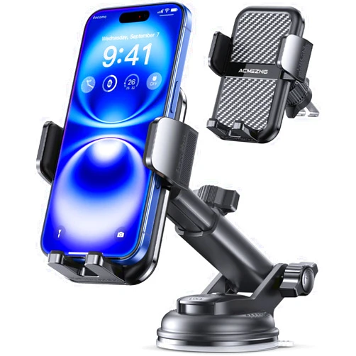 ACMEZING 3-in-1 Car Phone Holder [122+LBS Strongest Suction & Stable Clamp Arm] 360° Adjustable Car Phone Mount, Cell Phone Holders for Your Car for Dashboard Vent, All Smartphones & Car Models (Black)