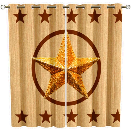 XAFIAUR Vintage Rustic Western Texas Star Blackout Curtains, Wood Panel Gold Star Art Curtain Panels for Bedroom - Grommet Thermal Insulated Room Darkening Curtains for Living Room 54