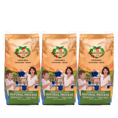Cafe Monteverde - Natural Process Coffee Bundle - Costa Rican Single Origin 100% Arabica Coffee - Whole Bean (3-pack)