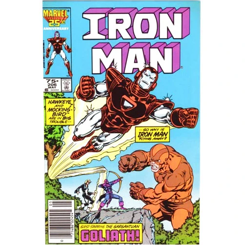 Marvel Iron Man (1st Series) #206 (Newsstand) VF ; Marvel comic book | Hawkeye Mockingbird Goliath