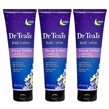 Dr Teal's Dr. Teal's Night Time Therapy Melatonin Body Lotion - 8 Ounce Bottles Pack of 3 - Pure Epsom Salt Lotion for Skin Care Sleeping and Muscle Relief