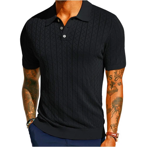 PJ PAUL JONES Mens Knitted Polo Shirts Short Sleeve Textured Pullover Golf Polo T Shirts
