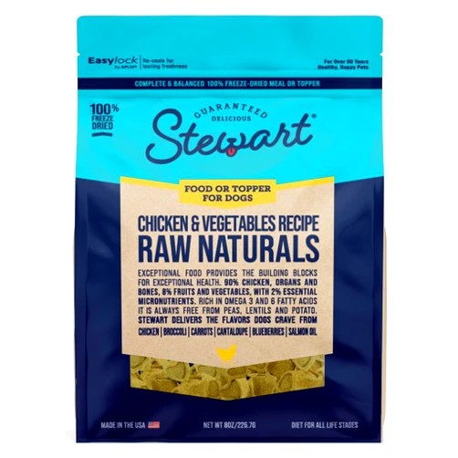 Stewart Raw Naturals Freeze Dried Dog Food, Chicken & Vegetables Recipe, 8 Ounce Bag, Complete and Balanced Nutrition