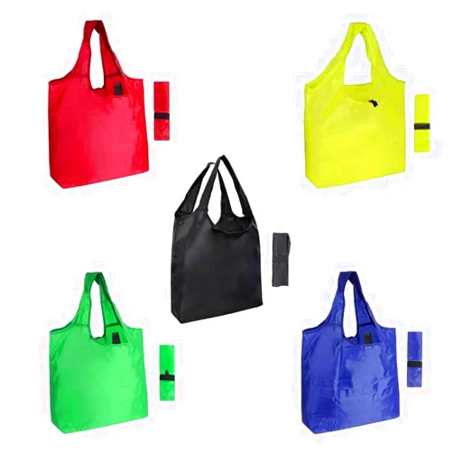 Aricsen 5 Pack Durable Colorful Folding Reusable Grocery Bags Handles Bulk Heavy Duty Strong, Recycle Shopping Foldable Kitchen Large Washable for Pocket Lightweight Nylon, Polyester Color Cloth
