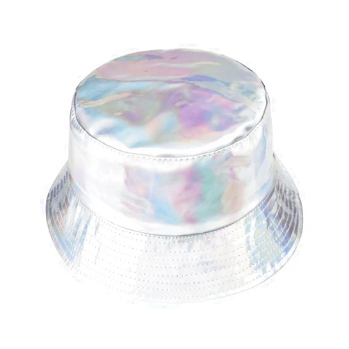 JAZTAKU Unisex Silver Bucket Hat Waterproof Rain Hat Reversible Shiny Rave Bucket Hat for Concert Festival