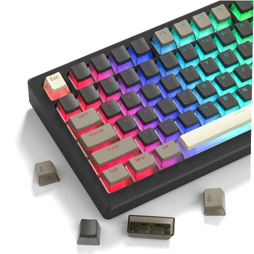 Womier PBT Shine Through Keycaps for Mechanical Keyboard, Pudding Keycaps 60% 75% 100% Keyboard 143 Keys, Custom Keycap Set OEM Profile for Gateron Cherry MX Switches,Grey Brown-Only Key caps