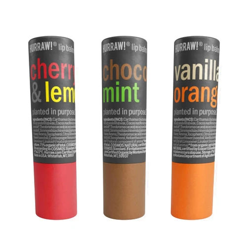 Hurraw! Cherry Lemon, Chocolate Mint & Vanilla Orange Lip Balm 3 Pack Bundle: Plastic-Free with new cardboard push-up tube. Certified Organic, Natural & Vegan. Bee, Shea, Soy & Palm Free. Made in USA