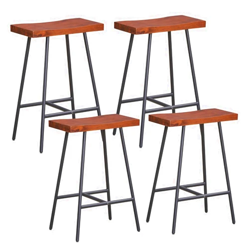 COSTWAY Industrial Bar Stools, 24-inch Backless Counter Height Saddle Stools with Footrest, Metal Legs, Adjustable Foot Pads, Barstools for Kitchen Island Cafe Restaurant, Walnut+Black (Set of 4)