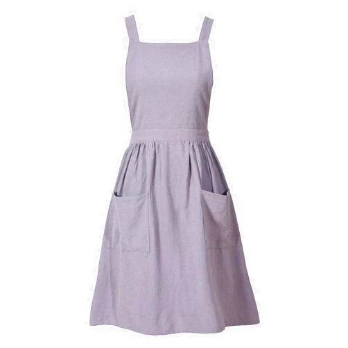 Pinknoke Cotton Linen Pinafore Apron Dress for Women with Pockets Cute Art Chef Aprons for Kitchen Baking Gardening Painting