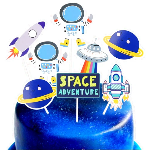 CCINEE 24 Pieces Astronaut Cupcake Toppers Space Party Decoration Cupcake Toppers Rocket Themed Spaceship Outer Space Dog Cupcake Toppers Party Aliens Cake Decorative Favor Supplies