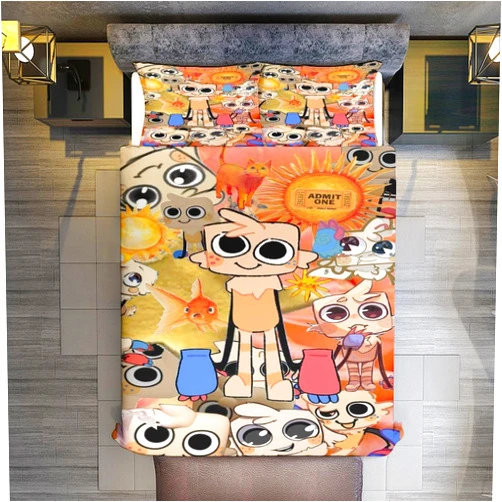 Generic Dandy'S World Bed Duvet Cover Anime Cartoon Bedding Sets 3D Lightweight 3 Piece Comforter Sets, 1 Duvet Cover and 2 Pillow Shams for Kids Boys Girl 90