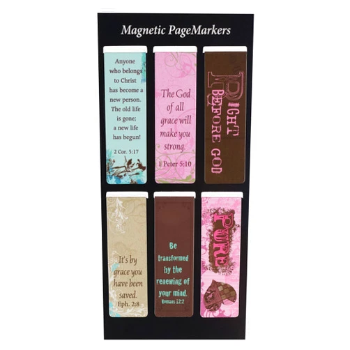 Christian Art Gifts Set of 6 Vintage Floral Grace Inspirational Magnetic Bible Verse Bookmark with Scripture, Size Regular 2.3