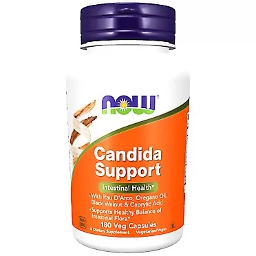 NOW Supplements, Candida Support with Pau D'Arco, Oregano Oil, Black Walnut & Caprylic Acid, 180 Veg Capsules