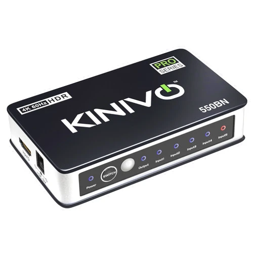 Kinivo HDMI Switch 4K HDR 550BN (5 in 1 out, 4K 60Hz HDR, HDMI 2.0, High Speed 18Gbps, IR Remote, HDCP) - Compatible with Roku, PS5, Xbox, Apple TV, Nintendo Switch, Cable Box