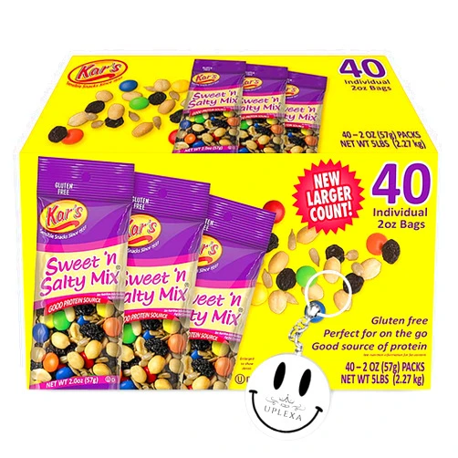UPlexa Kar’s Sweet and Salty Trail Mix – 40-Pack Trail Mix Individual Packs 2oz – Gluten-Free Trail Mix Bulk – Rich Source of Protein – Sweet and Salty Snacks with Mixed Nuts and Chocolate Candies