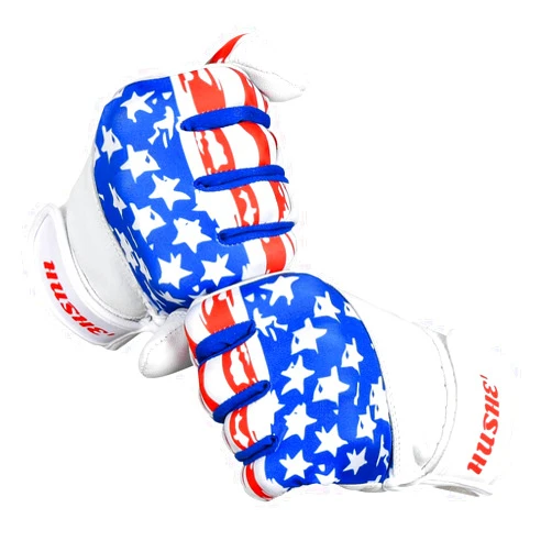 Hushe' Batting Gloves Softball Batting Gloves USA Flag Baseball Batting Gloves American Flag Baseball Batting Gloves for Youth Adult & Unisex (White)
