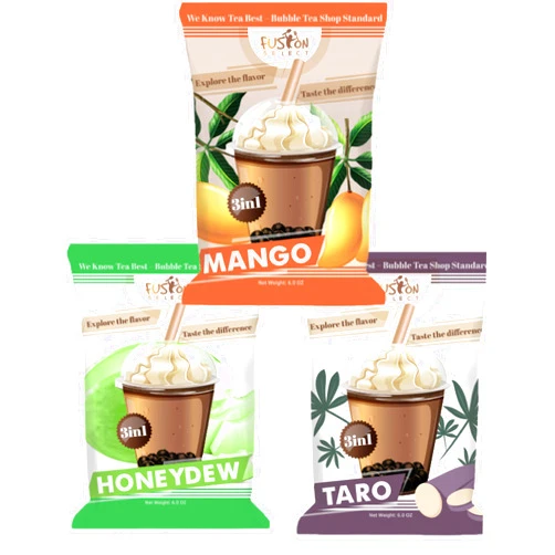 Fusion Select Variety Bubble Tea Mix - Taro Milk Tea Honeydew Mango Boba Tea Powder Flavored 3-in-1 Drink Powder with Cream & Sugar - Instant Pre-Mixed Beverage for Hot or Cold Blends & Yummy Frappes - 6 oz. Pack, Made in Taiwan