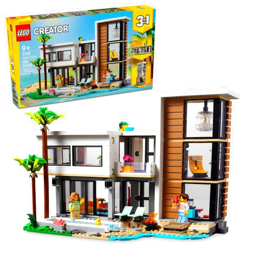 LEGO Creator 3 in 1 Modern House Toy to 3-Story City Building to Forest Cabin, Model House Playset for Kids, Art Building Sets, Gift Idea for Boys and Girls Ages 9 and Up, 31153
