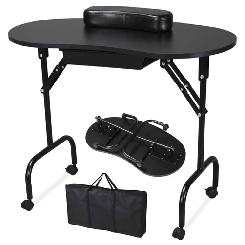 Yaheetech 37-inch Portable & Foldable Manicure Table Nail Desk Workstation with Large Drawer/Client Wrist Pad/Controllable Wheels/Carrying Case for Spa Beauty Salon Black