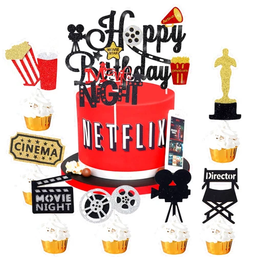 C L cooper life Movie Birthday Party Decoration Movie Night Birthday Cake Cupcake Topper Movie Theme Cupcake Toppers for Movie Night Party Decoration Supplies