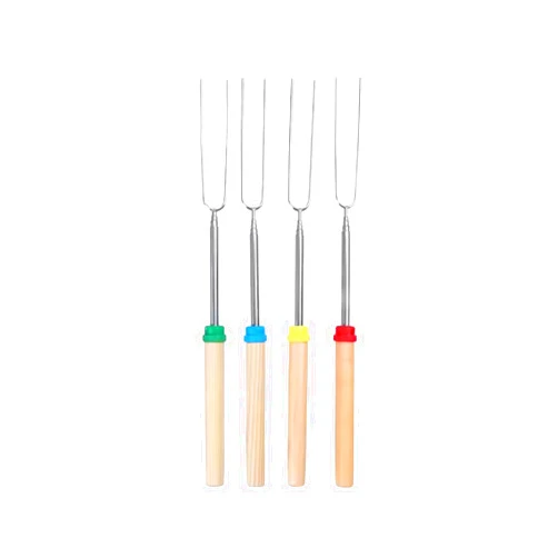 WILDEER | Roasting Sticks Extendable | Stainless Steel Skewers | Wooden Handle | BBQ Fork | 32in | Smores, BBQ, Marshmallows (4 Extendable Sticks)