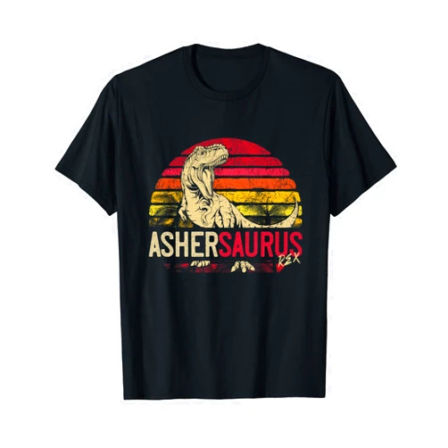 Asher Saurus Funny Personalized Dinosaur T Rex Name Boy Gift T-Shirt