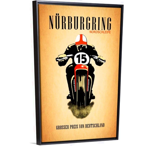 CANVAS ON DEMAND Nurburgring Nordschleife Black Float Frame Canvas Art, Motorcycle Artwork