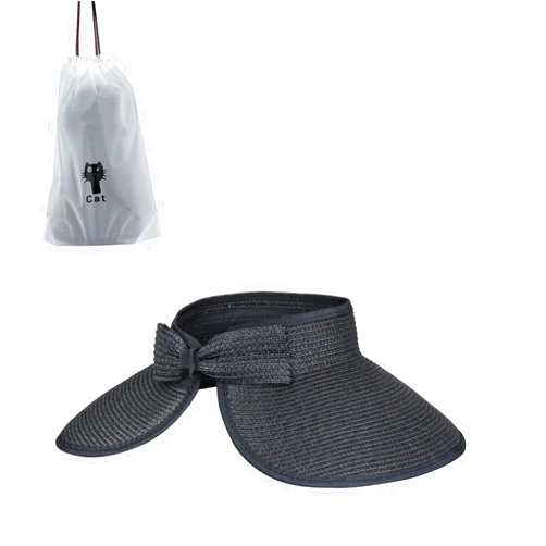 Andiker Women Roll Up Sun Visors Hat, Fordable Wide Brim Ponytail Beach Hat with A Storage Bag