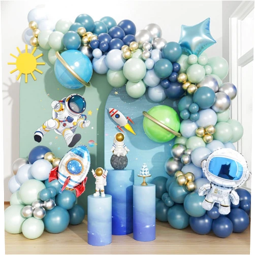 GIZIUXNE 167pcs Space Balloons Arch Kit, Outer Space Party Decorations with Space Astronaut Rocket Blue Green Balloons Space Themed Birthday Party Baby Shower