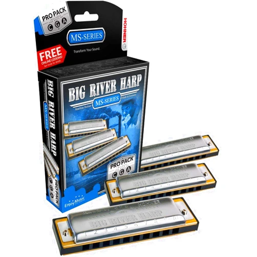 HOHNER 590 Big River Harp Pro Pack Harmonica Set, Keys of G, A, & C, Stainless steel (3P590BX)