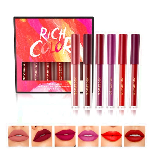 CHJUZI 6 Color Velvet Matte Liquid Lip Gloss Waterproof Lasting Lip Glaze Lipstick