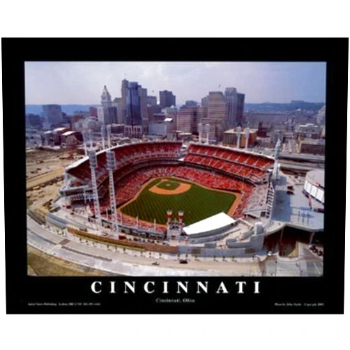 BlowOutBarn Cincinnati Reds Great American Ballpark - Framed Aerial Lithograph of Dramatic Aerial Photo - Treasured Collector Item and Great Gift!