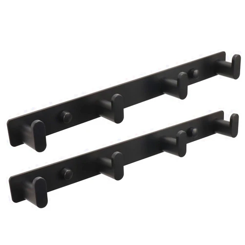 TocTen Coat Rack Wall Mounted - Heavy Duty Wall Hooks 304 Stainless Steel Coat Hook Rail with 4 Hanging Hooks, Towel Hook Rack for Coat/Hat/Towel/Key/Entryway/Bathroom(Black, 2 Pack 4 Hook)
