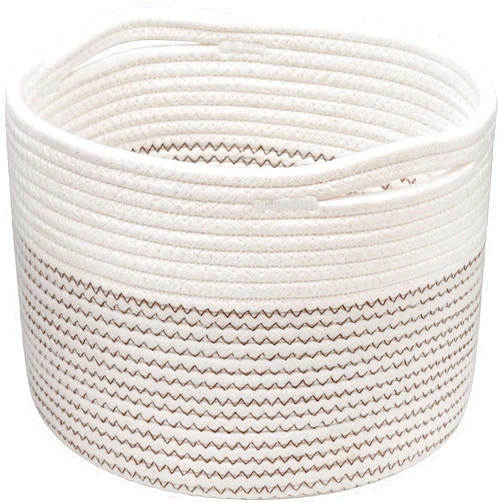 INDRESSME Small Rope Basket Round Woven Storage Basket Cute Dog Toy Basket Cotton Basket Baby Nursery Hamper Shelf Decorative Bin for Keys Gift 9.4 x 9.4 x 7.1 inches