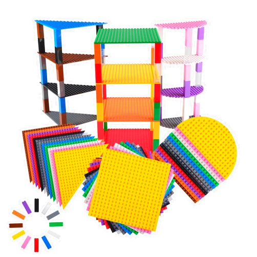Strictly Briks Compatible with Lego Classic Stackable Baseplates, Building Bricks for Towers, Half Circle, Triangle & Square, Rainbow Colors, 36 Base Plates & 60 Stackers, 6x6 Inches