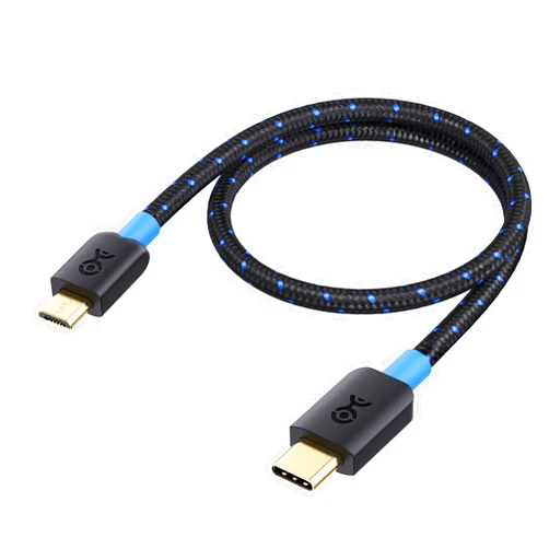 Cable Matters Braided Short USB C to Micro USB Cable 1 ft (Micro USB to USB-C Cable, USB Type C to Micro USB Cable) in Black