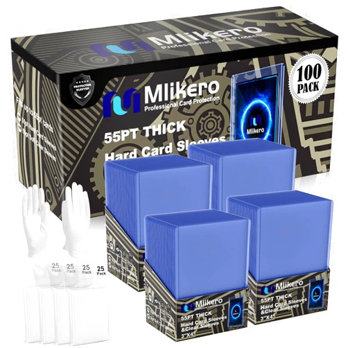 Mlikero 100 Count 55pt Card Sleeves Hard Plastic, Includes 100 Count 55pt Clear Soft Sleeves, 3