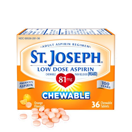 St. Joseph Aspirin Pain Reliever (NSAID) 81mg, Chewable Orange Tablets, Adult Low Dose Regimen, 36 ct