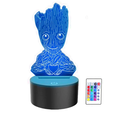 Sannelchel Groot 3D Night Light,Kids 7 Color Touching Decor Table Light,Optical Illusion 16 Colors Change with Remote Control Birthday Gifts for Baby Amazing Light (16 Colors with RF)