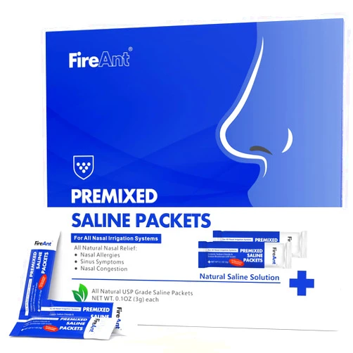 FireAnt Saline Packets for Sinus Rinse, 100 Premixed Neti Pot Salt Packet for Nasal Rinse, sinus rinse packets for Nasal Irrigation System, PH Balanced - Slate Blue