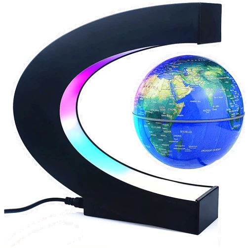 CEGCO Magnetic Levitating Globe with LED Light, Floating Globes in Office Home Decor, Globe Gifts World Map for Kits/Students/Men, Blue