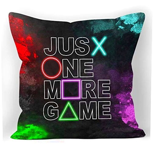 XUISWELL Gamer Just One More Game Soft Throw Pillow Cover, Gamer Gifts, Cushion Cover for Sofa Bed Home Game Room Decor 18 x 18 Inch, Gamer Room Decor for Boys