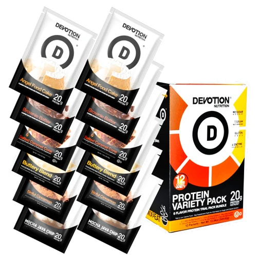 Devotion Nutrition Protein Powder Packets Variety Pack – 6 Flavors – Gluten Free, Keto Friendly, No Added Sugars, 1g MCT, 20g Whey & Micellar Protein per Serving – 12 Single-Serve Packets