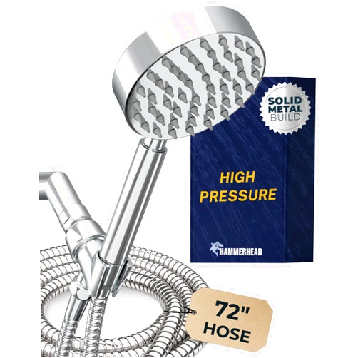 HammerHead Showers® Solid Metal Handheld Shower Head with Hose and Brass Holder - CHROME - 2.5 GPM High Pressure Shower Heads with Adjustable Shower Wand Bracket - 6ft Flexible Extension