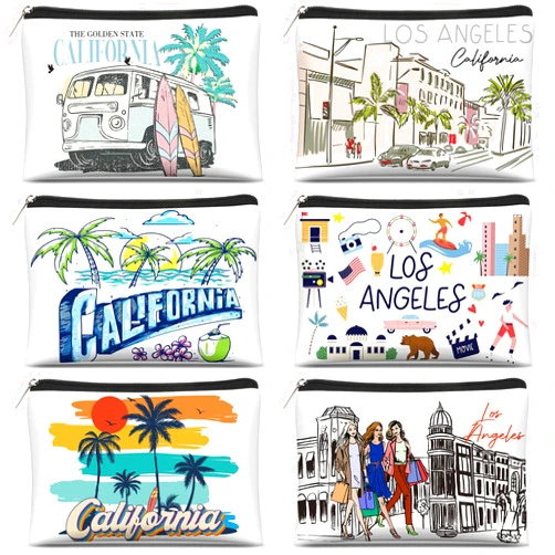 Reginary 6 Pcs Texas Cosmetic Bag Souvenir Gifts California Souvenir Makeup Bag Florida Souvenir Gifts Zipper Pouch for Women Traveler Party Favors