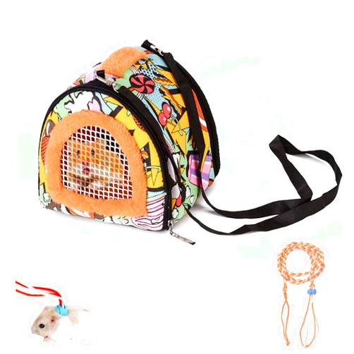 Linifar Hamster Carrier Bag, Breathable & Portable – Small Animal Travel Bag with Detachable Strap Zipper for Hedgehog Rat Squirrel Sugar Glider Tortoise