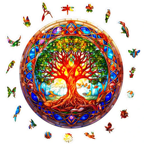 Aeekdook Wooden Jigsaw Puzzles for Adults - Wooden Puzzles Life of Tree- Stained Glass Unique Cool Wooden Puzzles for Adults - 300 Pieces Relax Puzzles (L - 13.4 * 13.4in)