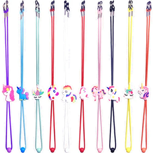 Eyeglasstor 10 PCS kids glasses strap adjustable Anti-Skid lanyards cord for girls prescription glasses sunglass with cute cartoon buckle unicorn theme colorful
